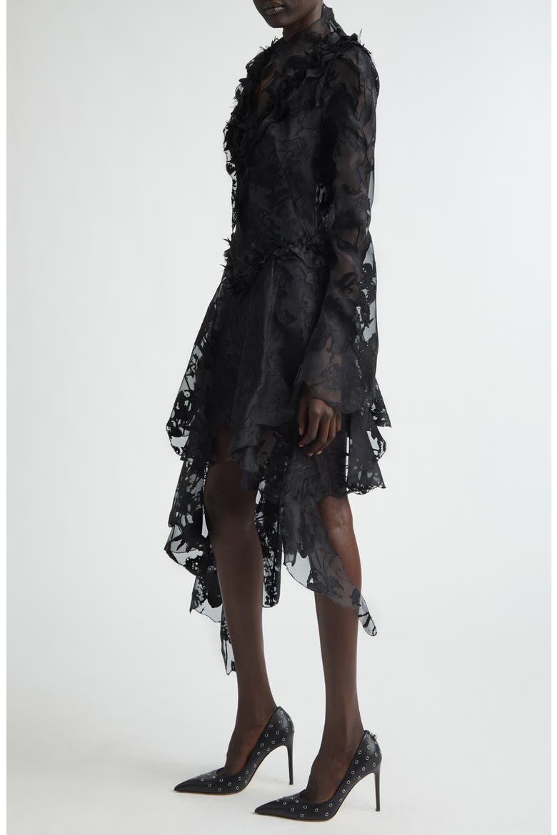 Long Sleeve Devoré Dress, Alternate, color, BLACK