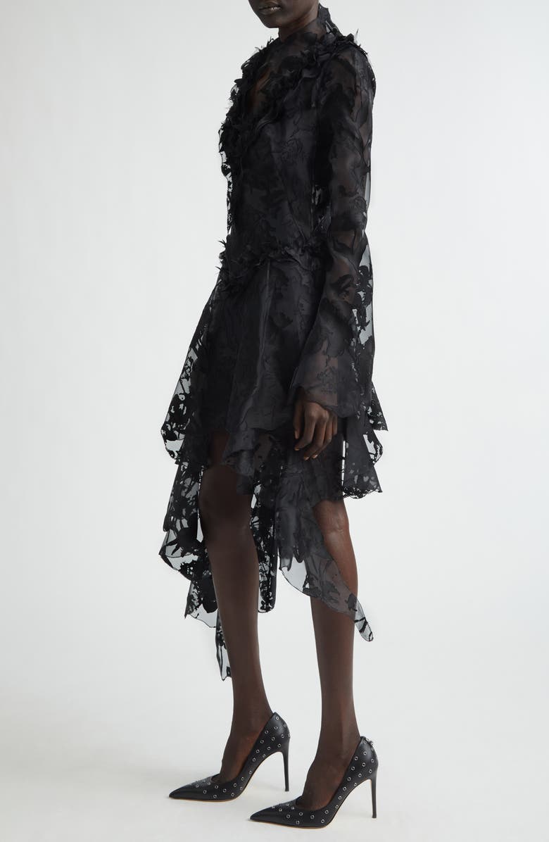 McQueen Long Sleeve Devoré Dress, Alternate, color, Black