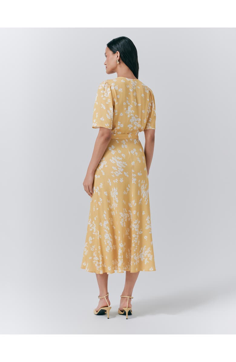 Ghost London Jemima Crepe Floral Belted Midi Dress, Alternate, color, Yellow Daisy Ray