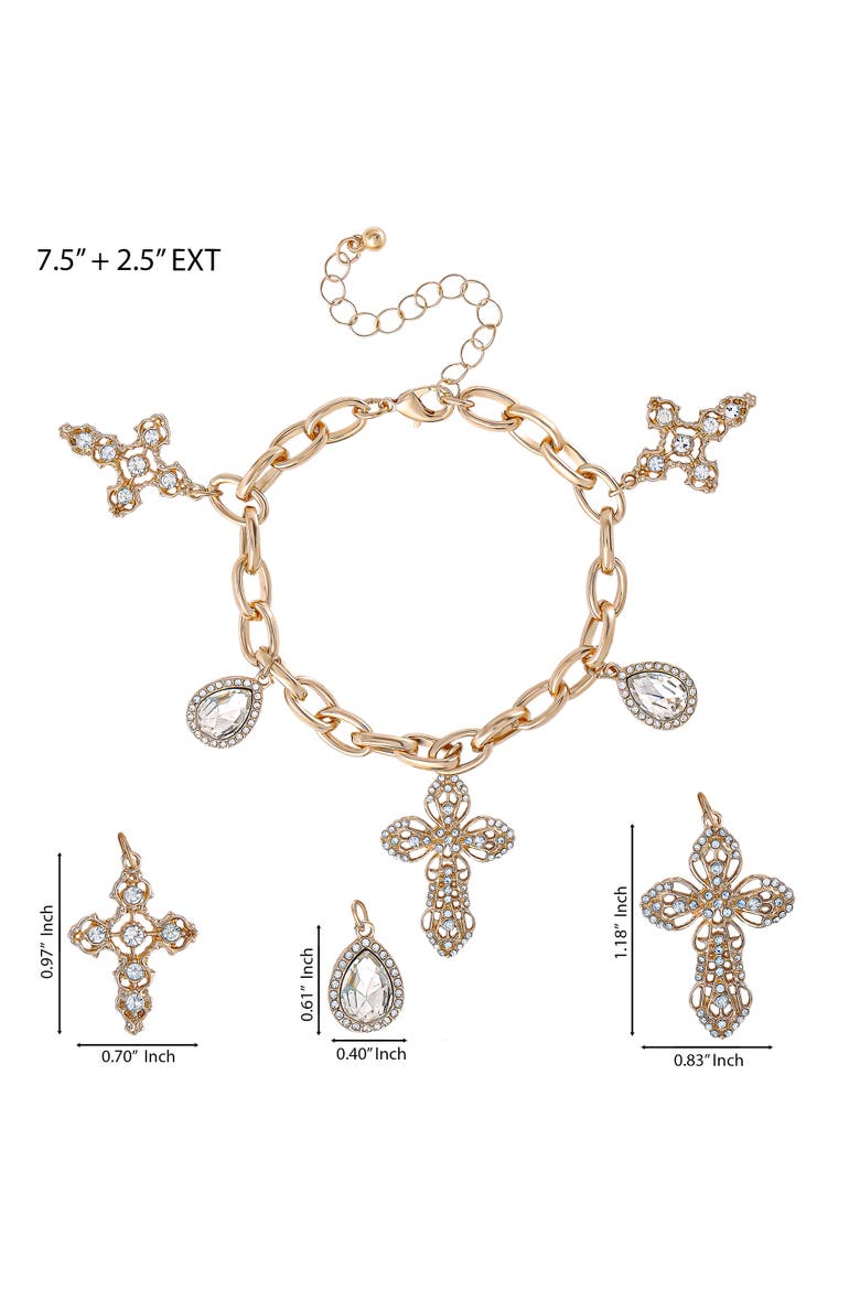 Crystal Cross Charm Bracelet, Alternate, color, Gold