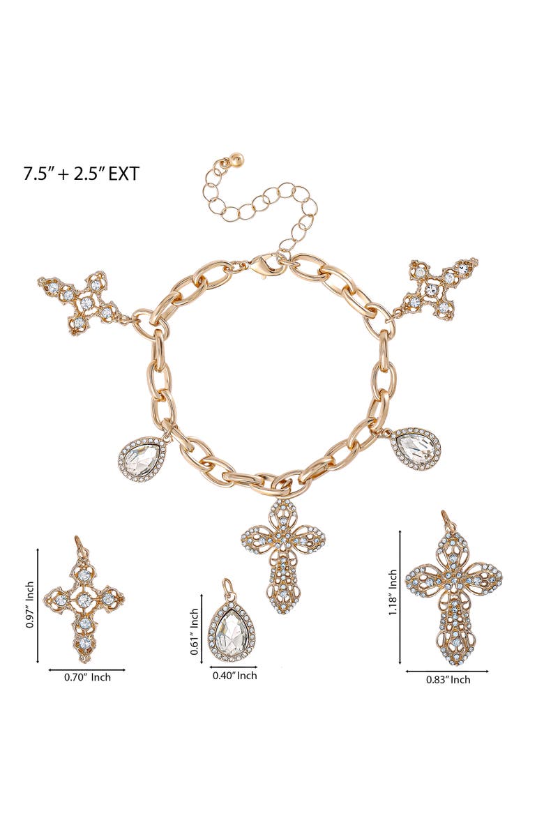 Jessica Simpson Crystal Cross Charm Bracelet, Alternate, color, Gold