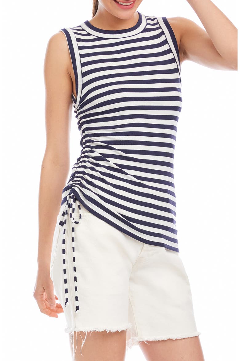 Tia Stripe Ruched Rib Tank, Alternate, color, NAVY W/ WHITE