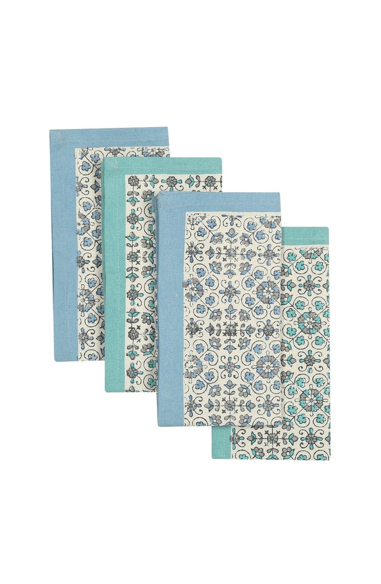 Sustainable Threads Hand Block Printed Cotton Napkins- Set of 4, Alternate, color, Ivy Slate