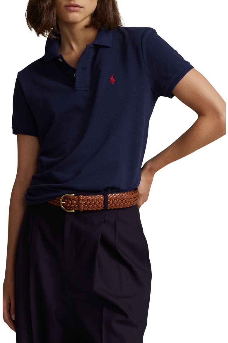 Classic Fit Piqué Polo, Main, color, NEWPORT NAVY/ RED PP