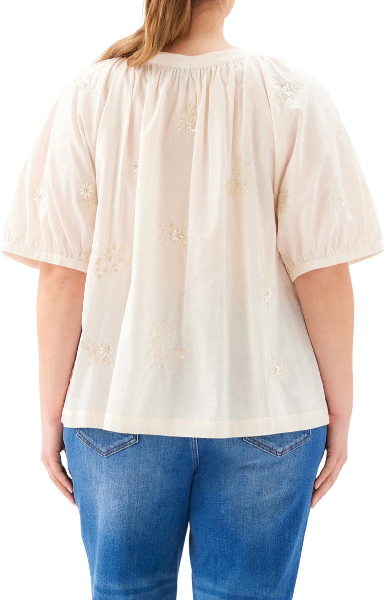 Karen Kane Floral Embroidered Button-Up Peasant Top, Alternate, color, Natural