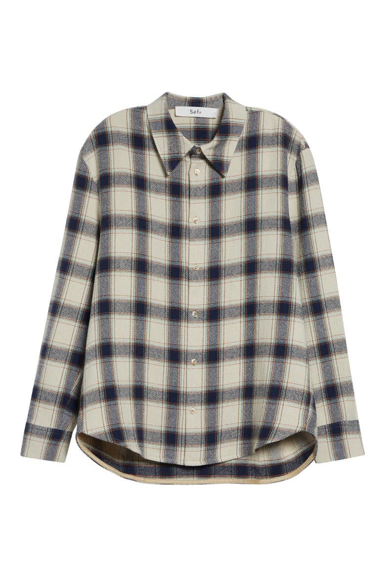 Wes Plaid Cotton Flannel Button-Up Shirt, Alternate, color, NAVY TABLECLOTH CHECK