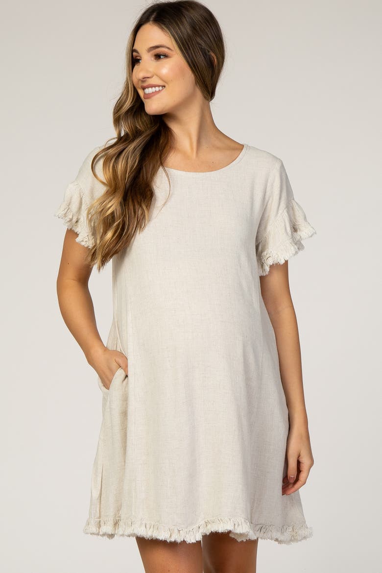 Fringe Linen Dress, Alternate, color, Beige