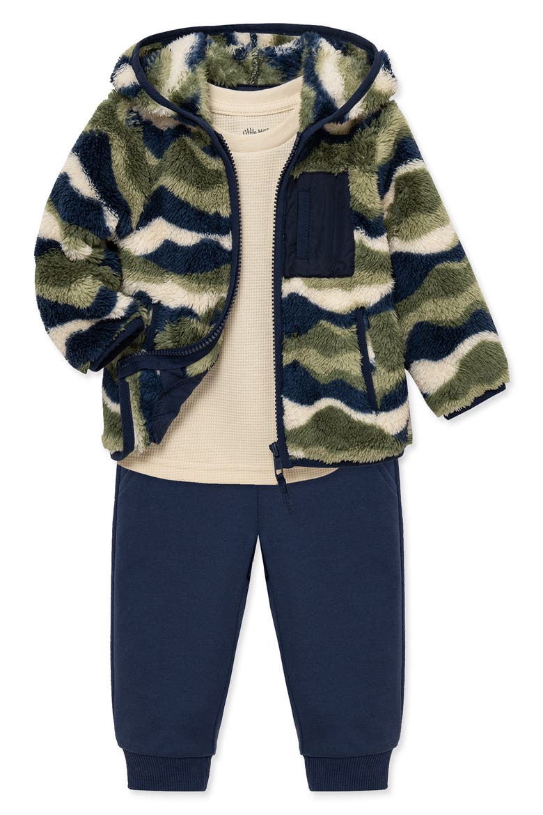 Set of 3 Landscape Camo Thermal T-Shirt, Knit Joggers & Hooded Fleece Jacket, Alternate, color, BLUE/ GREEN
