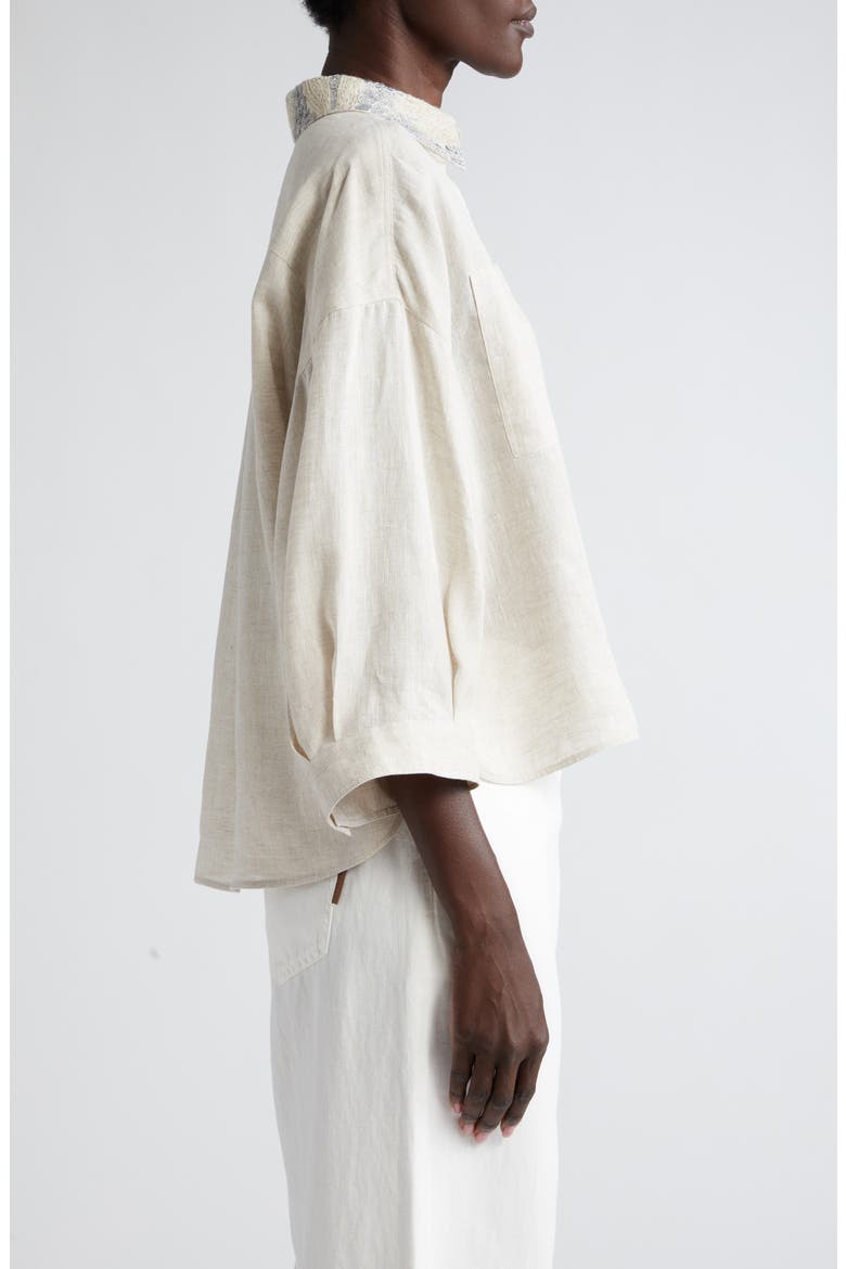 Bead & Sequin Embellished Collar Linen Button-Up Shirt, Alternate, color, C020 NATURAL