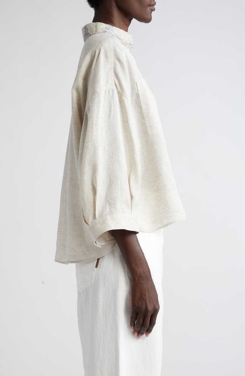 Brunello Cucinelli Bead & Sequin Embellished Collar Linen Button-Up Shirt, Alternate, color, 