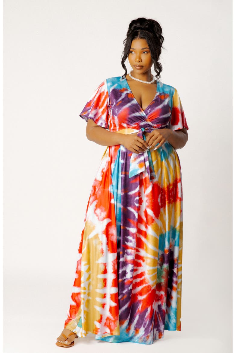Print Tie Front Top & Maxi Skirt Set, Alternate, color, RED MULTI