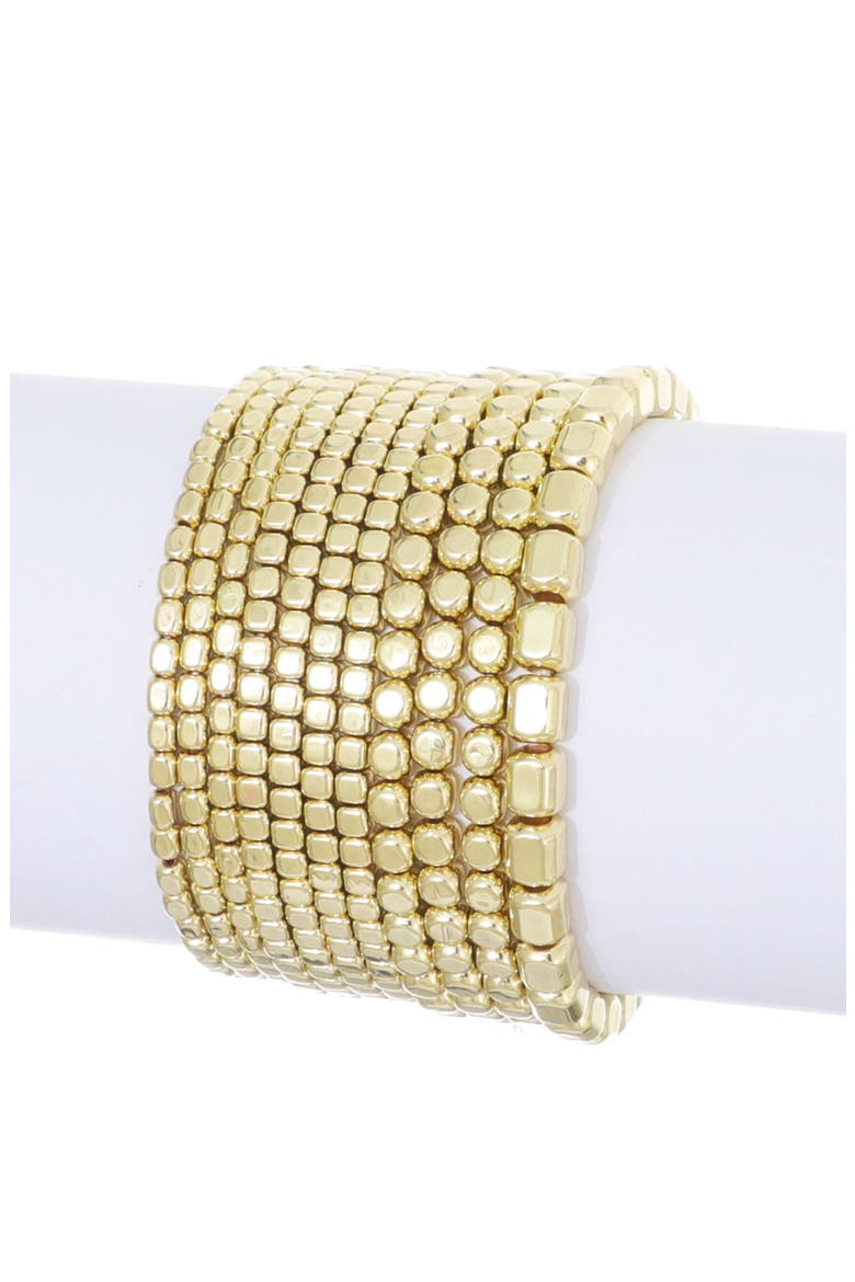 Set of 10 Beaded Stretch Bracelets, Alternate, color, GOLD