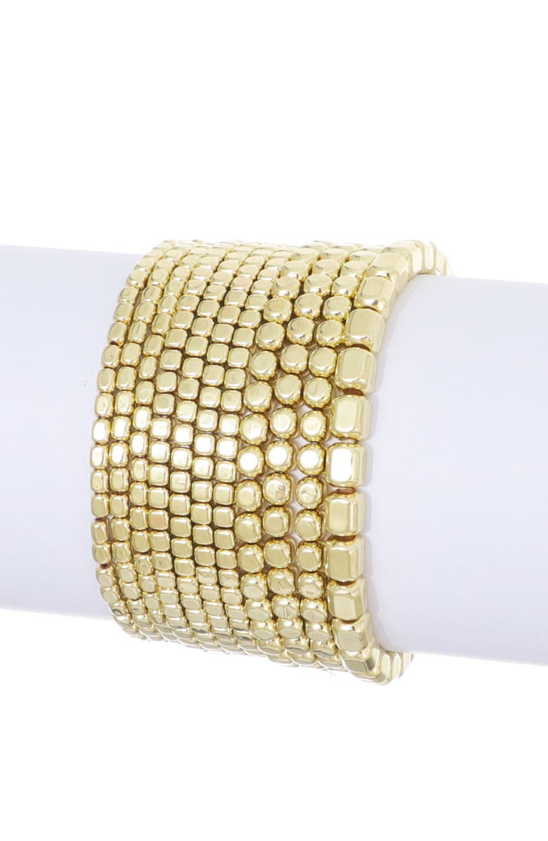 Adornia Set of 10 Beaded Stretch Bracelets, Alternate, color, Gold