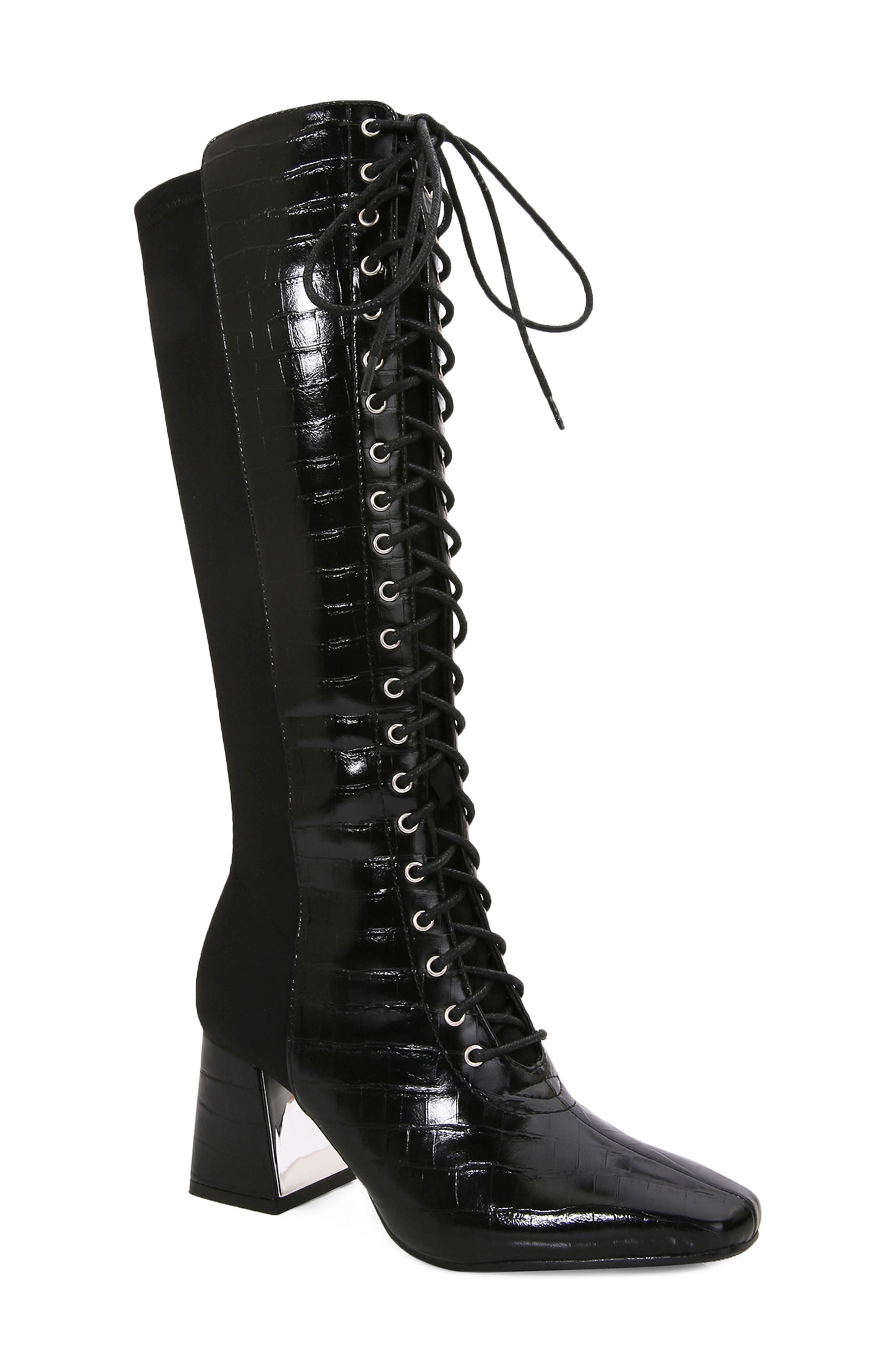 Lark Croc Embossed Faux Leather Knee High Boot