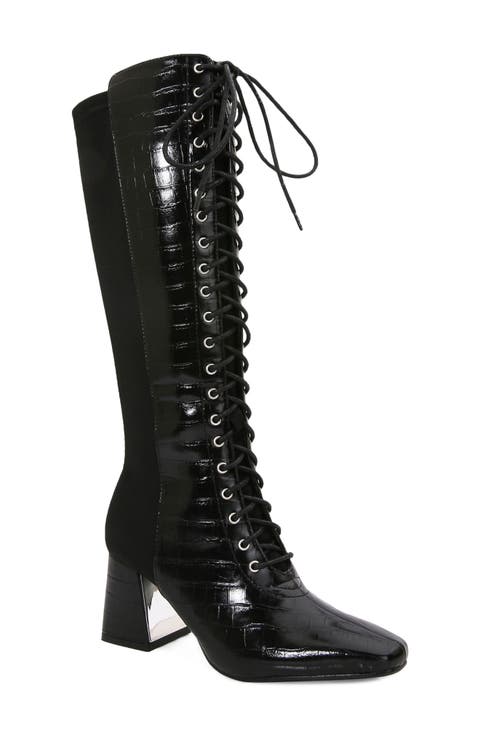 Lark Croc Embossed Faux Leather Knee High Boot