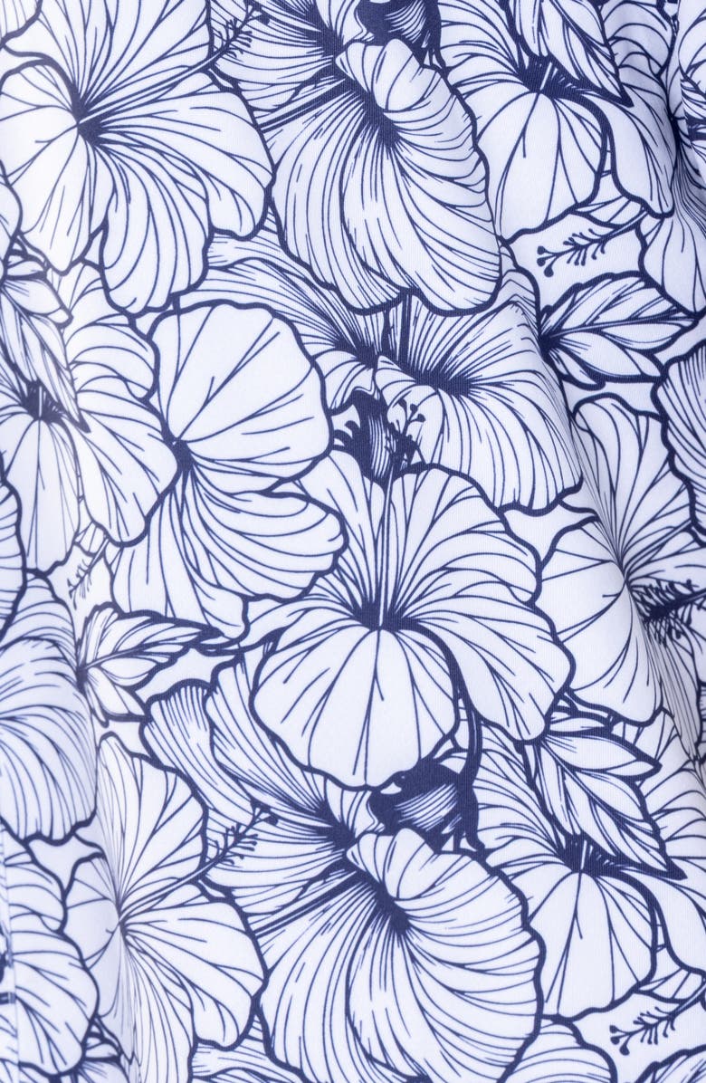 VAST Hibiscus Print Floral Short Sleeve Performance Button-Up Shirt, Alternate, color, White