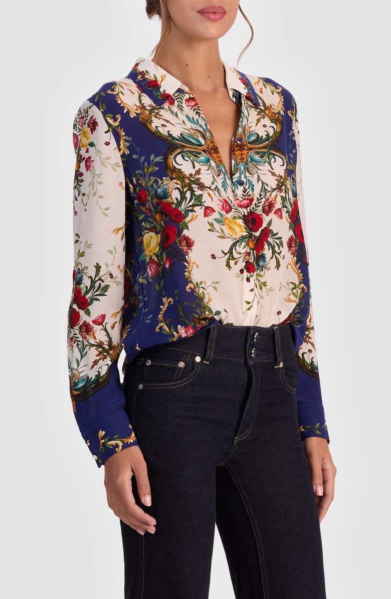 Alice + Olivia Willa Placed Floral Silk Top, Alternate, color, Gilded Rose