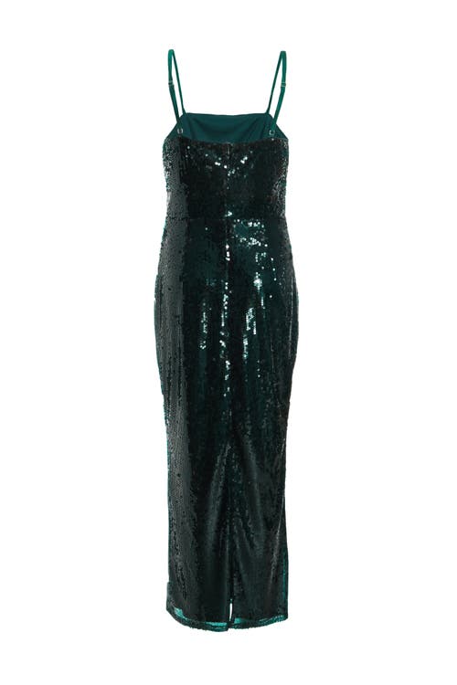 Quiz Sequin Covered Strappy Maxi Dress In Bottle Green