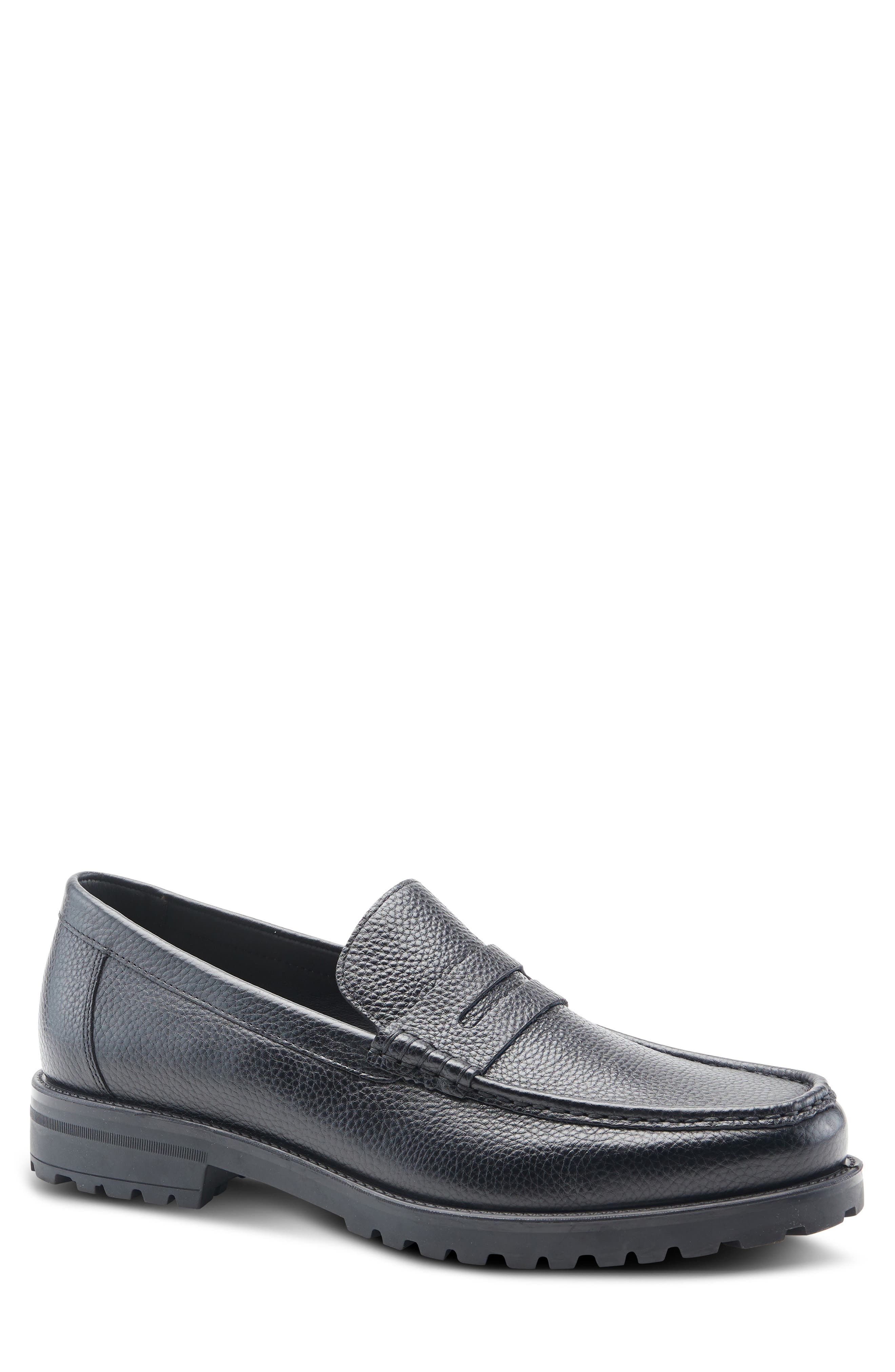 Spring Step Lug Sole Penny Loafer, Main, color, Black