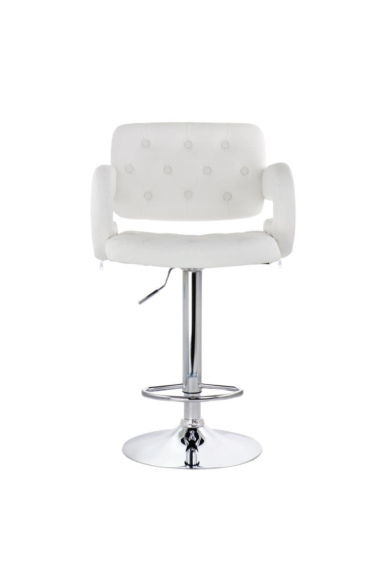 Elama Faux Leather Tufted Bar Stool with Adjustable Height, Alternate, color, White