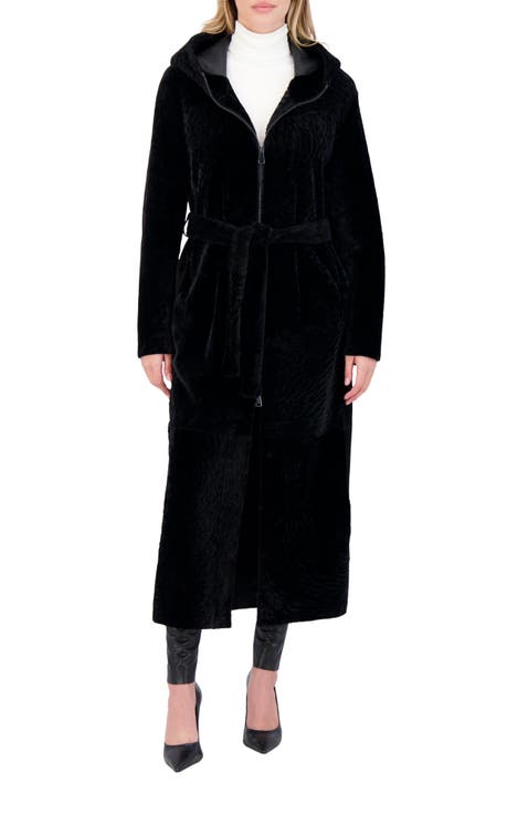 Reversible Textured Genuine Shearling Coat