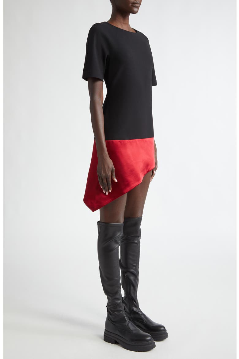 Diagonal Hem Double Crepe Dress, Alternate, color, BLACK/ RED