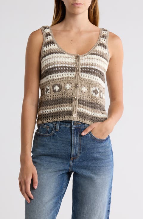 Crocheted Square Button Front Tank