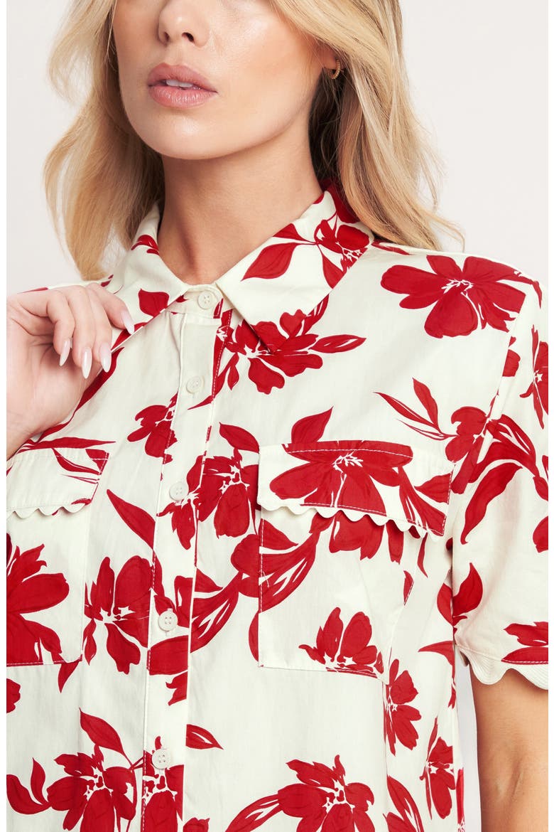 Floral Short Sleeve Button-Up Shirt, Alternate, color, OFF WHITE/ RED
