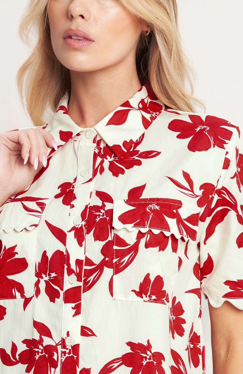 FLYING TOMATO Floral Short Sleeve Button-Up Shirt, Alternate, color, Off White/ Red