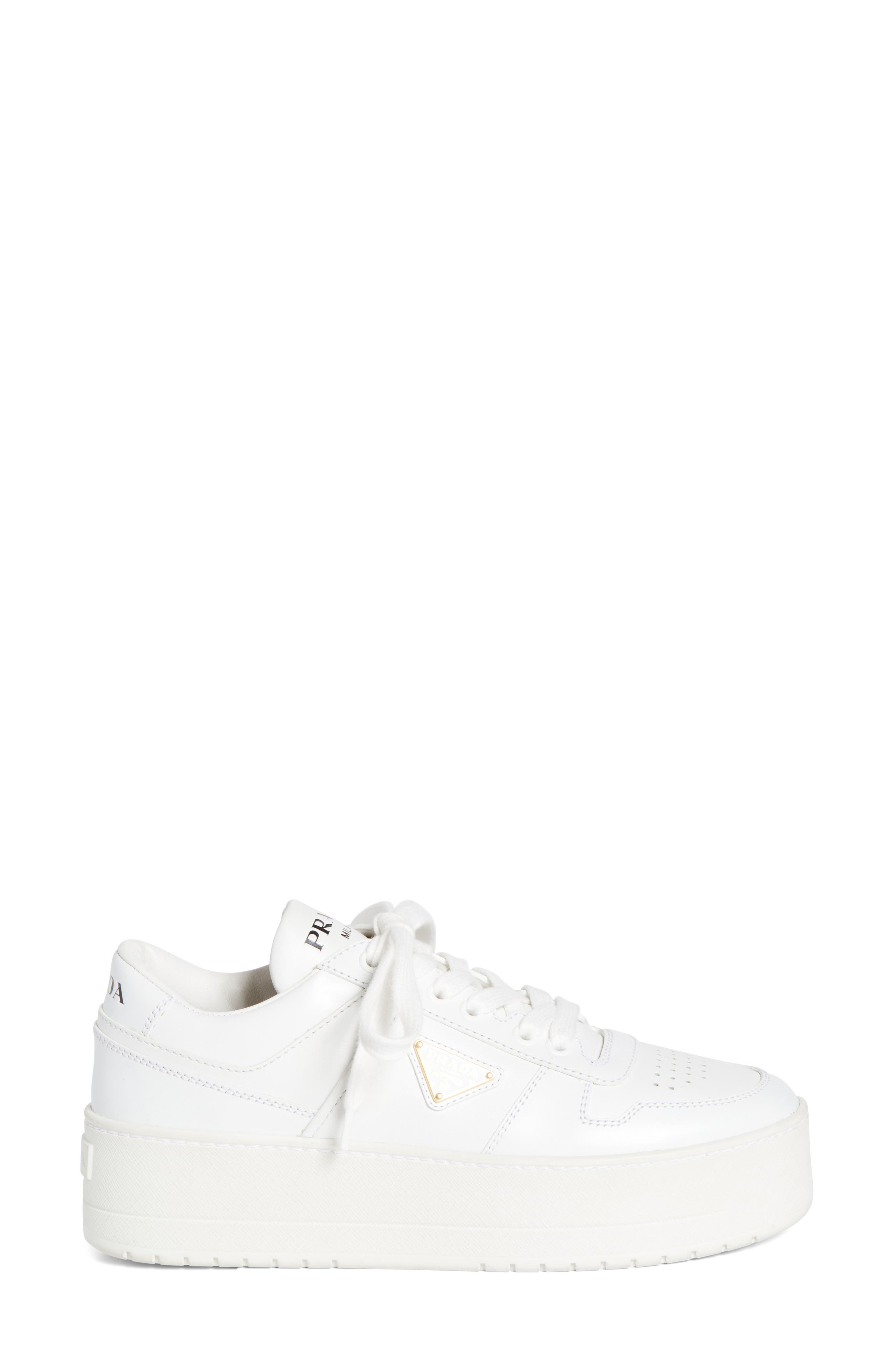 Prada Flatform Downtown Logo Platform Sneaker, Alternate, color, Bianco