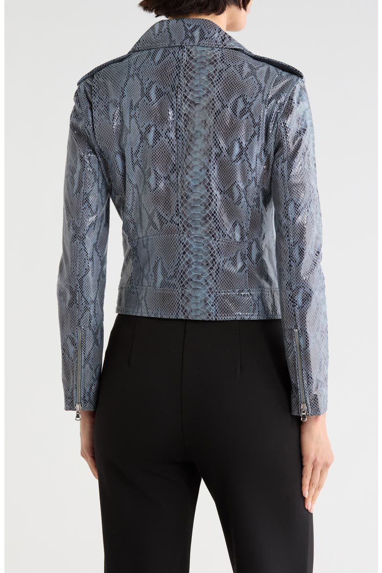Snakeskin Printed Leather Biker Jacket, Alternate, color, BLUE SNAKE