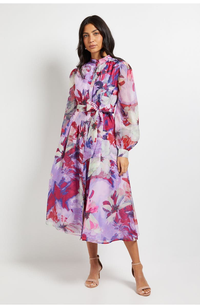 Wallis Floral Print Organza Midi Shirt Dress, Main, color, Pink