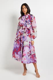 Wallis Floral Print Organza Midi Shirt Dress