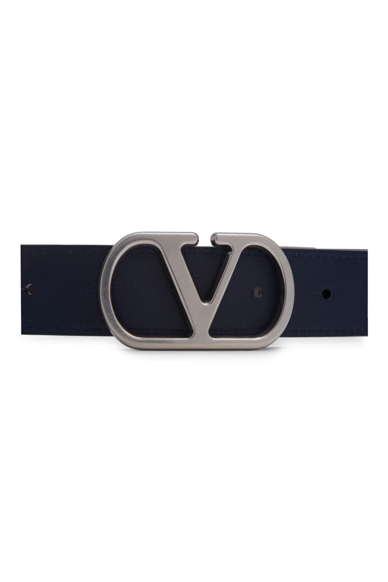 VLOGO Reversible Leather Belt, Alternate, color, BLACK/ BLUE
