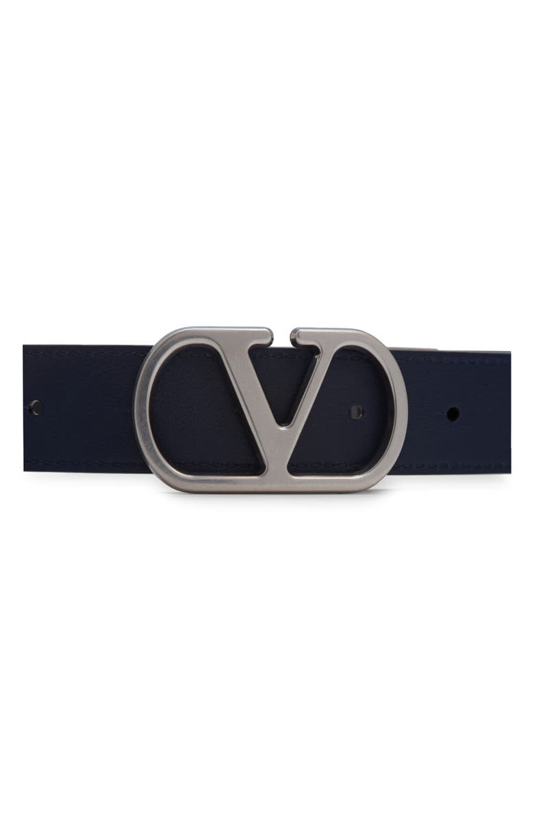 Valentino Garavani VLOGO Reversible Leather Belt, Alternate, color, Black/ Blue