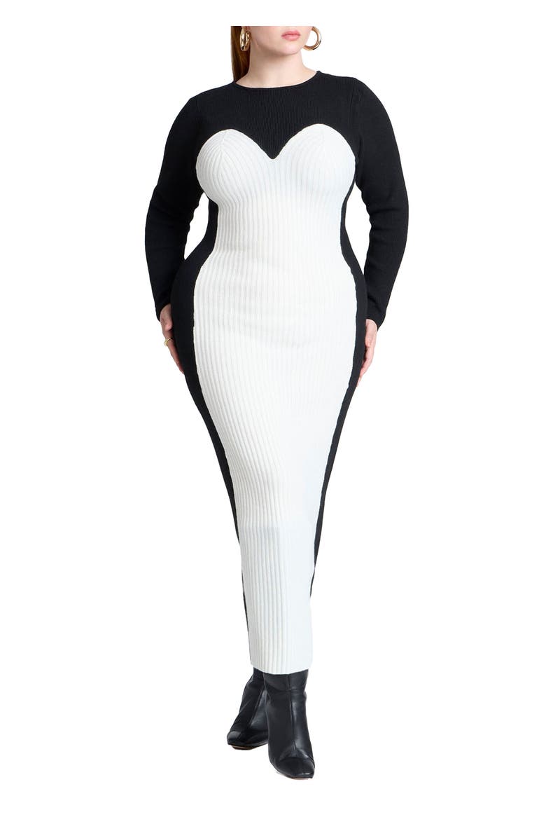 ELOQUII Maxi Sweater Dress With Colorblocked, Main, color, Black And White
