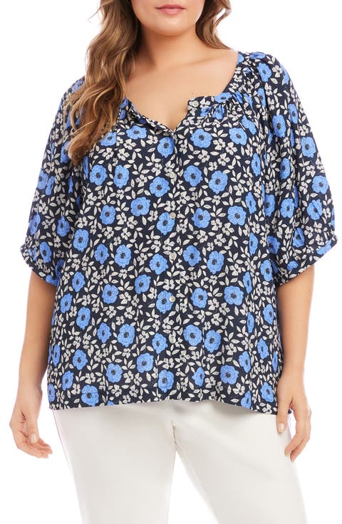 Floral Button-Up Peasant Top (Plus)
