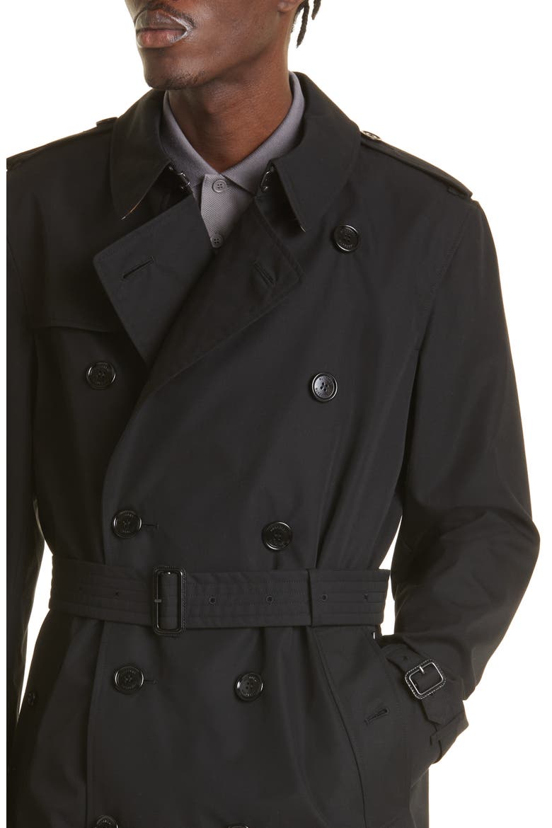 The Kensington Mid Cotton Gabardine Trench Coat, Alternate, color, BLACK