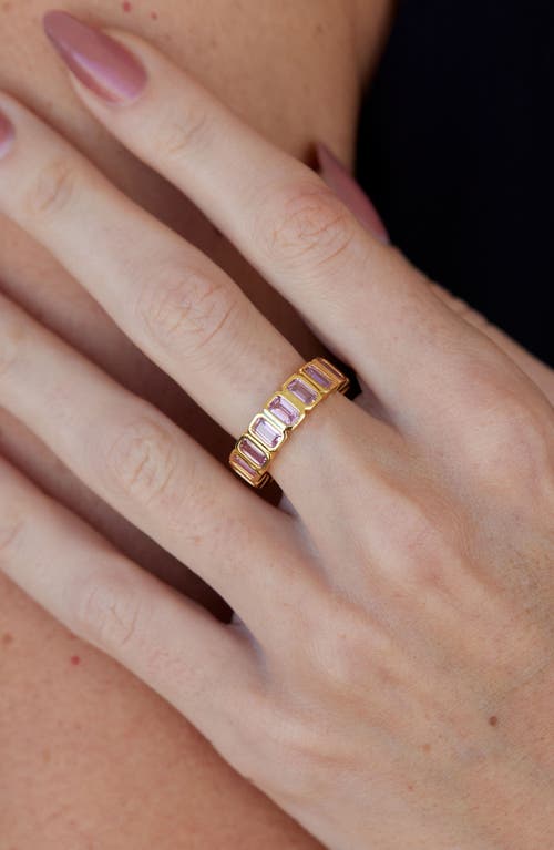 Savvy Cie Jewels 18k Gold Plated Pink Cz Bezel Eternity Band Ring In Gold