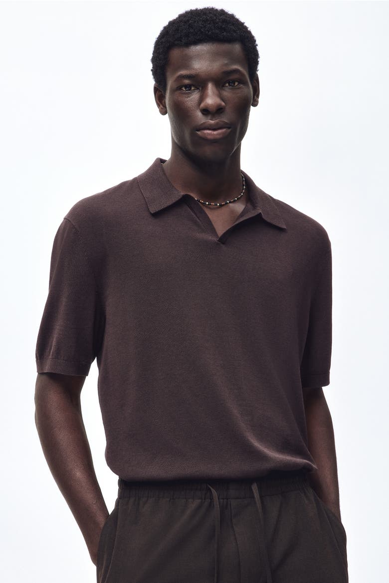 Regular Fit Silk-blend Polo Shirt, Main, color, Dark brown