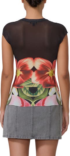 Nina Print Cap Sleeve Mesh Top