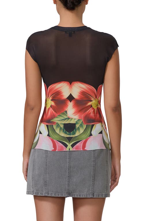 Afrm Nina Print Cap Sleeve Mesh Top In Hibiscus Shell