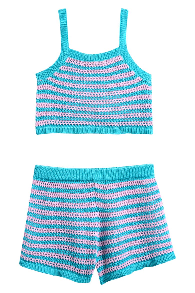 Kids' Stripe Cover-Up Tank & Shorts Set, Alternate, color, BLUE ATOLL/ LILAC CHIFFON