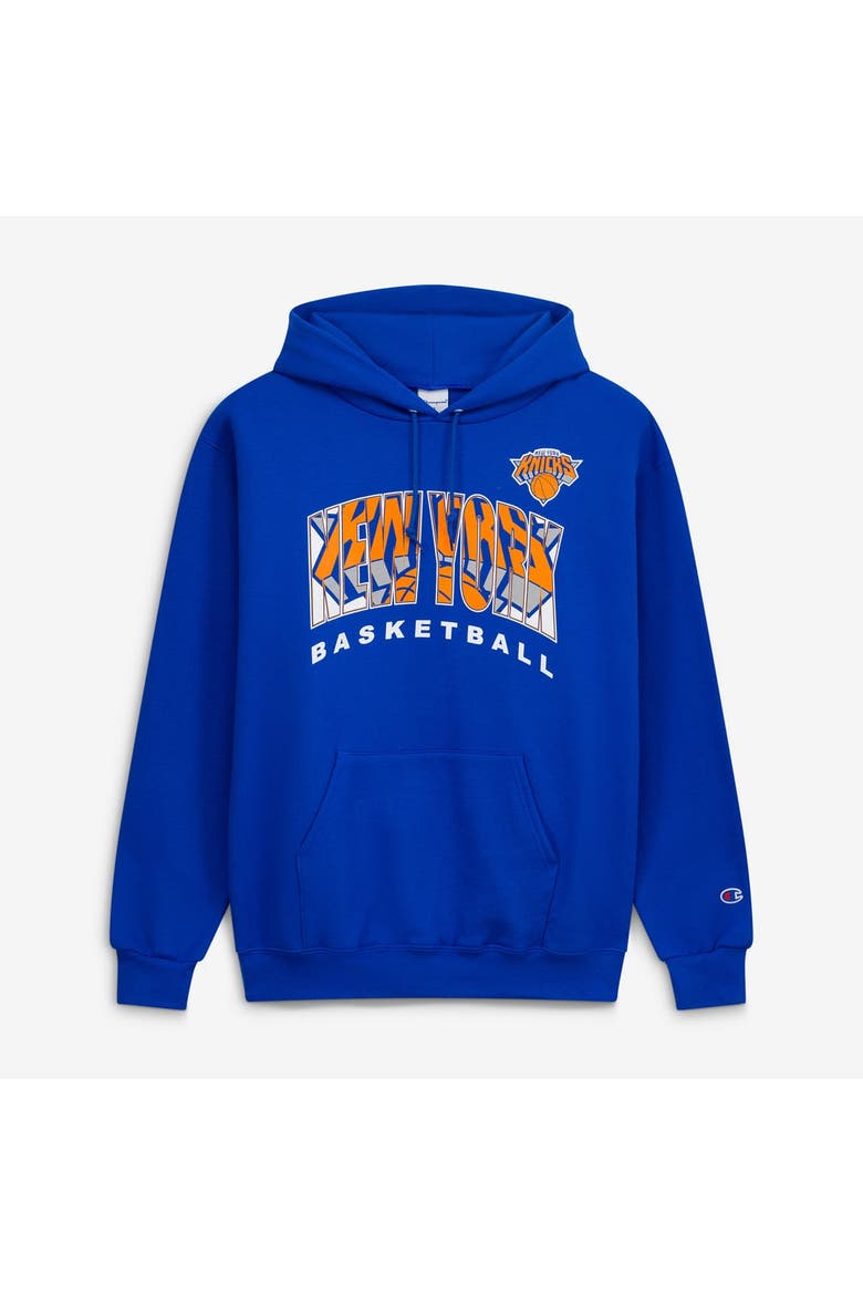 Men's Champion Royal New York Knicks Arch Logo Powerblend Fleece Hoodie, Main, color, Royal