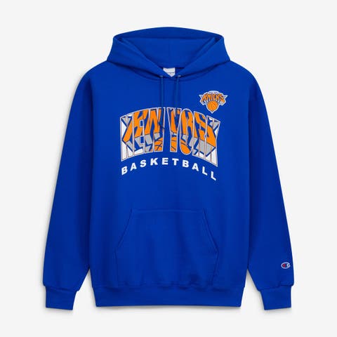 Men's Champion Royal New York Knicks Arch Logo Powerblend Fleece Hoodie