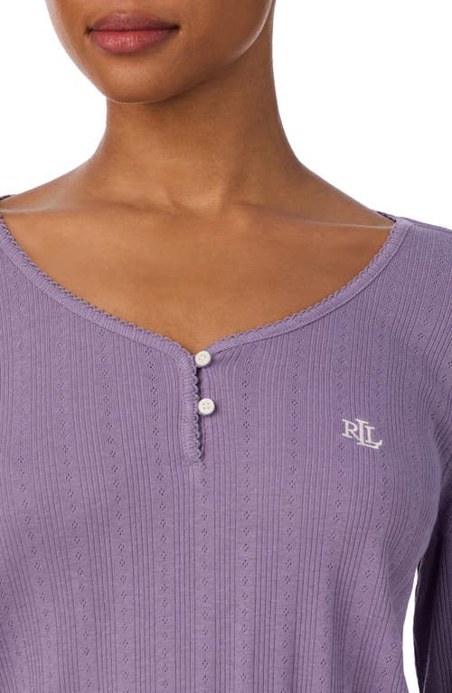 Ralph Lauren Plaid Cotton-blend Henley Pajama Set In Purple