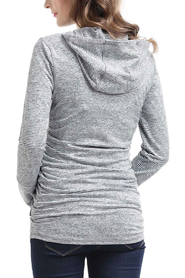 Haven Striped Side Ruched Maternity Performance Hoodie, Alternate, color, Black White