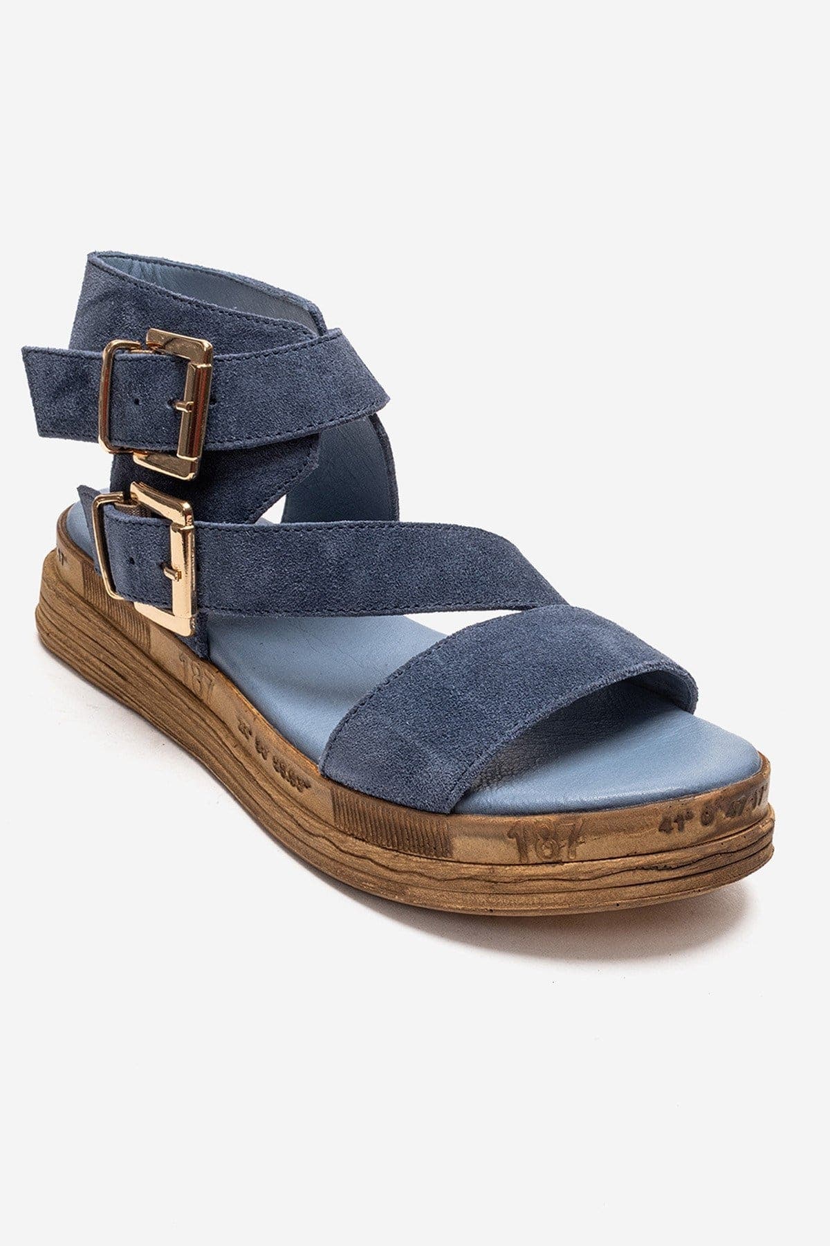 Lorentis Leather Double Buckle Sandal, Alternate, color, Demin Blue Suede