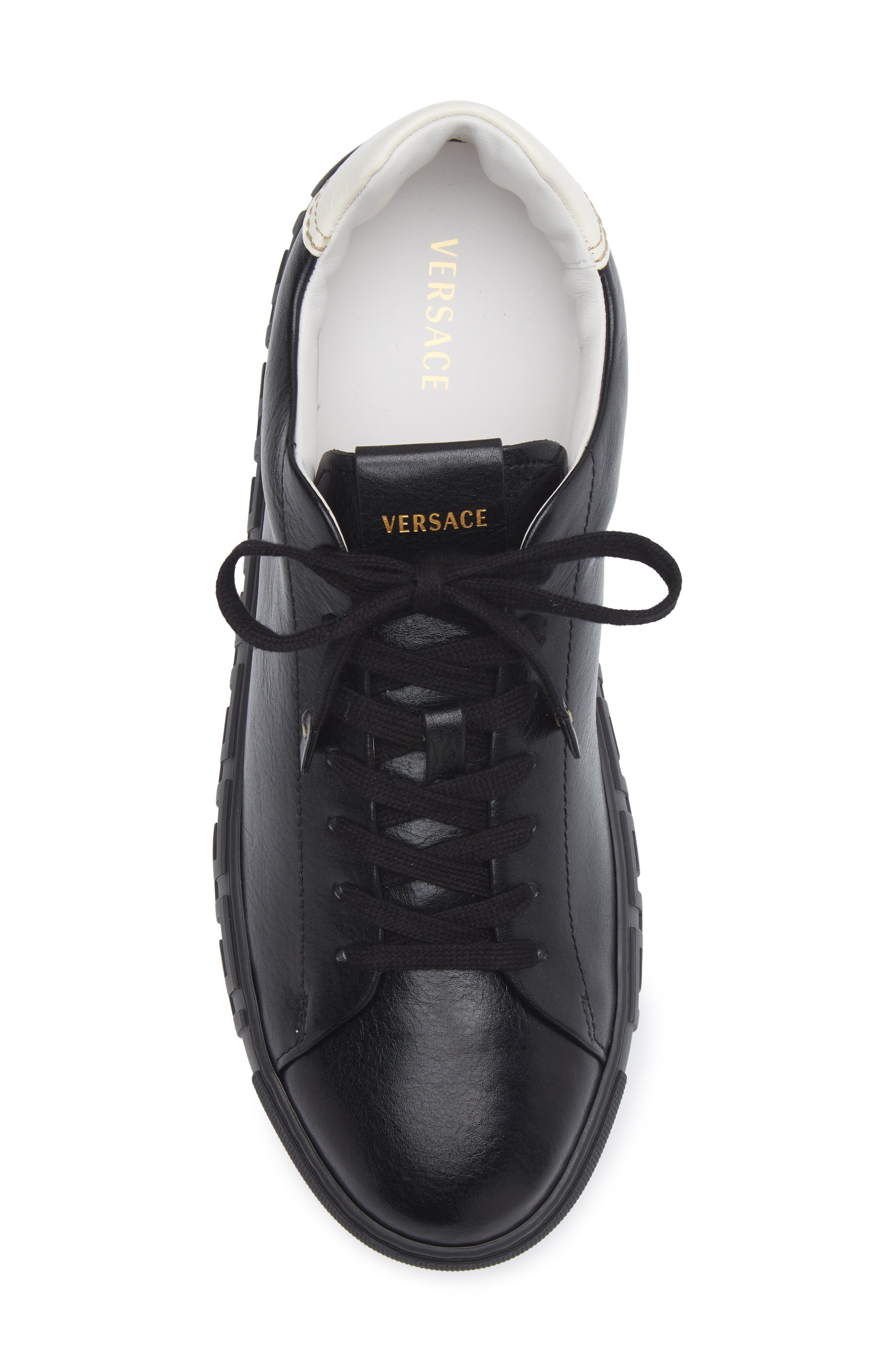Greca Leather Sneaker, Alternate, color, BLACK WHITE