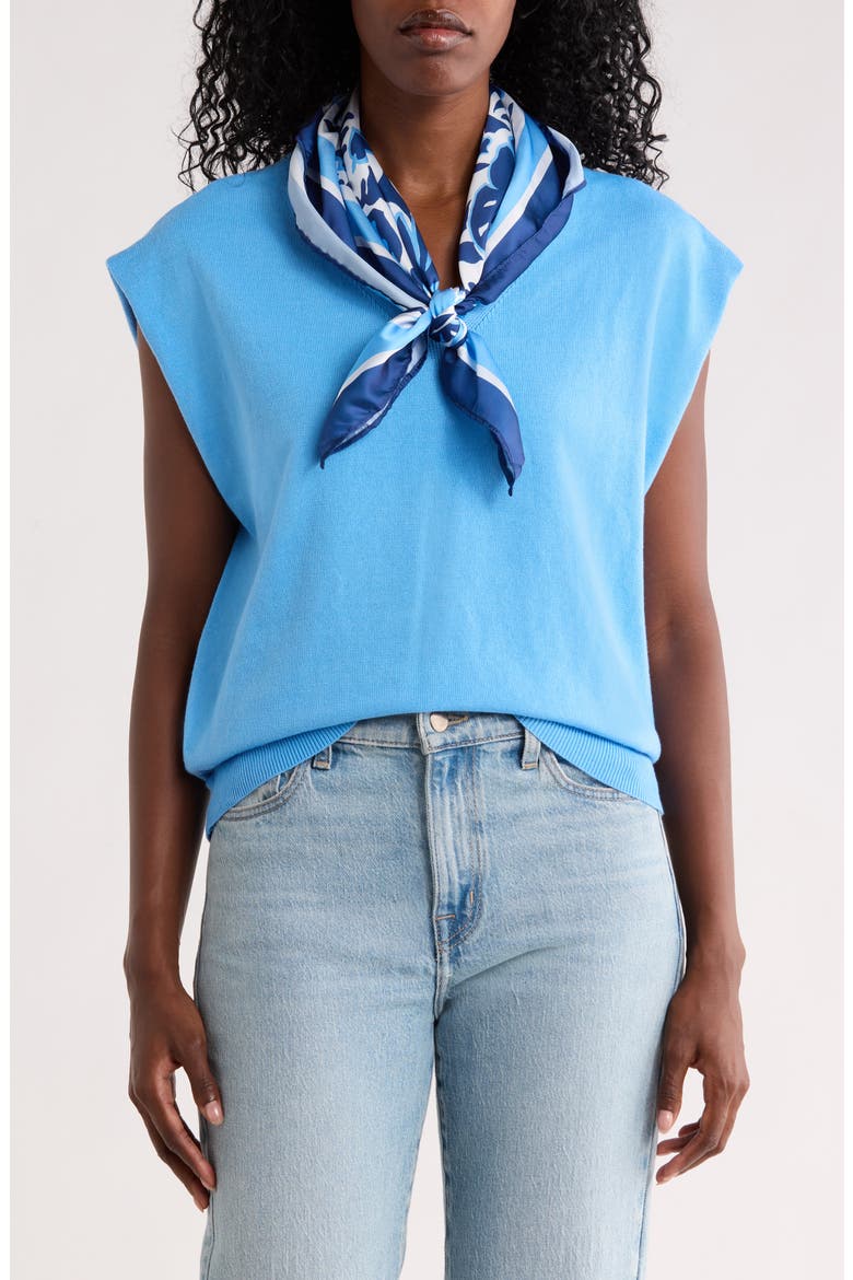 V-Neck Sweater, Main, color, LIGHT BLUE/ SCARF PRINT
